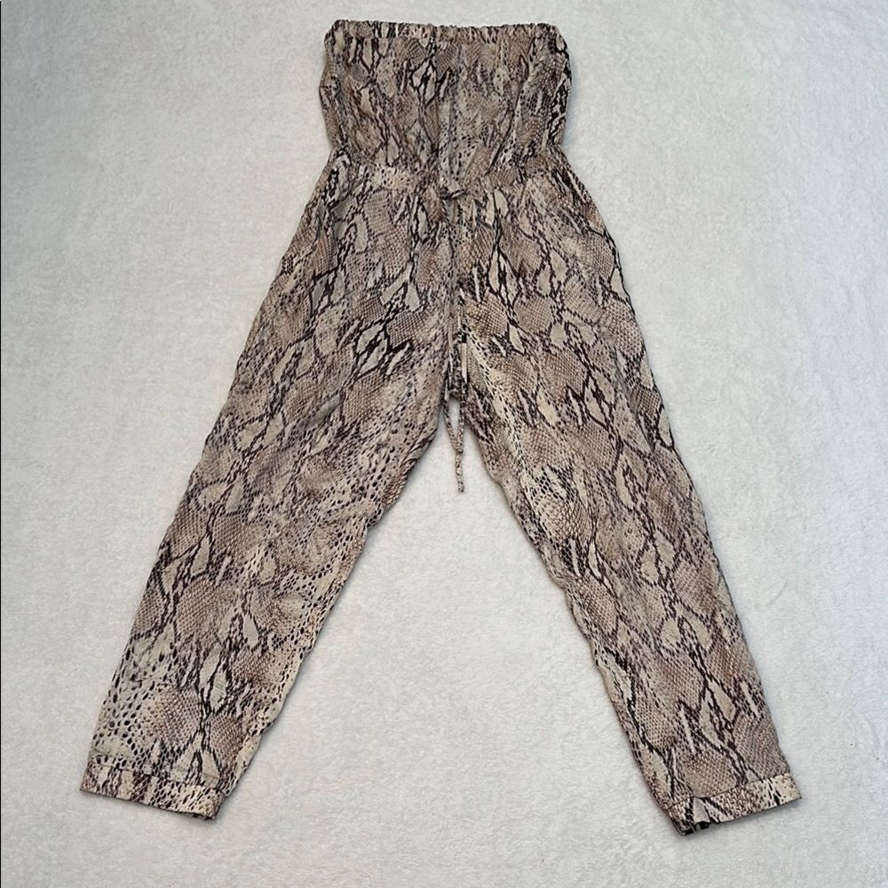 Lavender Brown Women's S Gray Snake Print Jumpsuit Strapless Boho - Picture 2 of 12